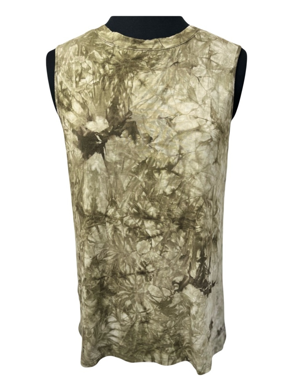 BKE | Olive Green Tie Dye Sleeveless Twist Back Cut Out Tee, Large